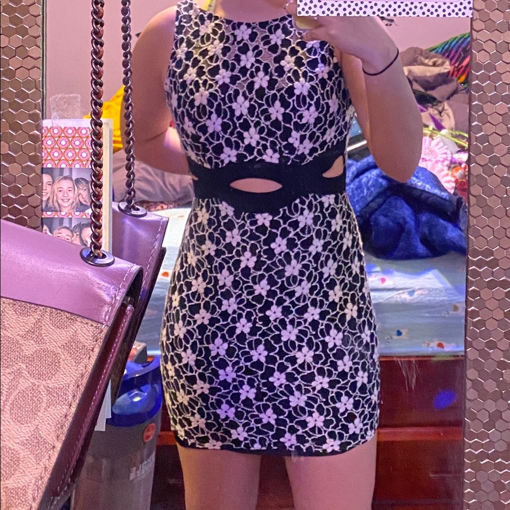 Black and  white flower dress.